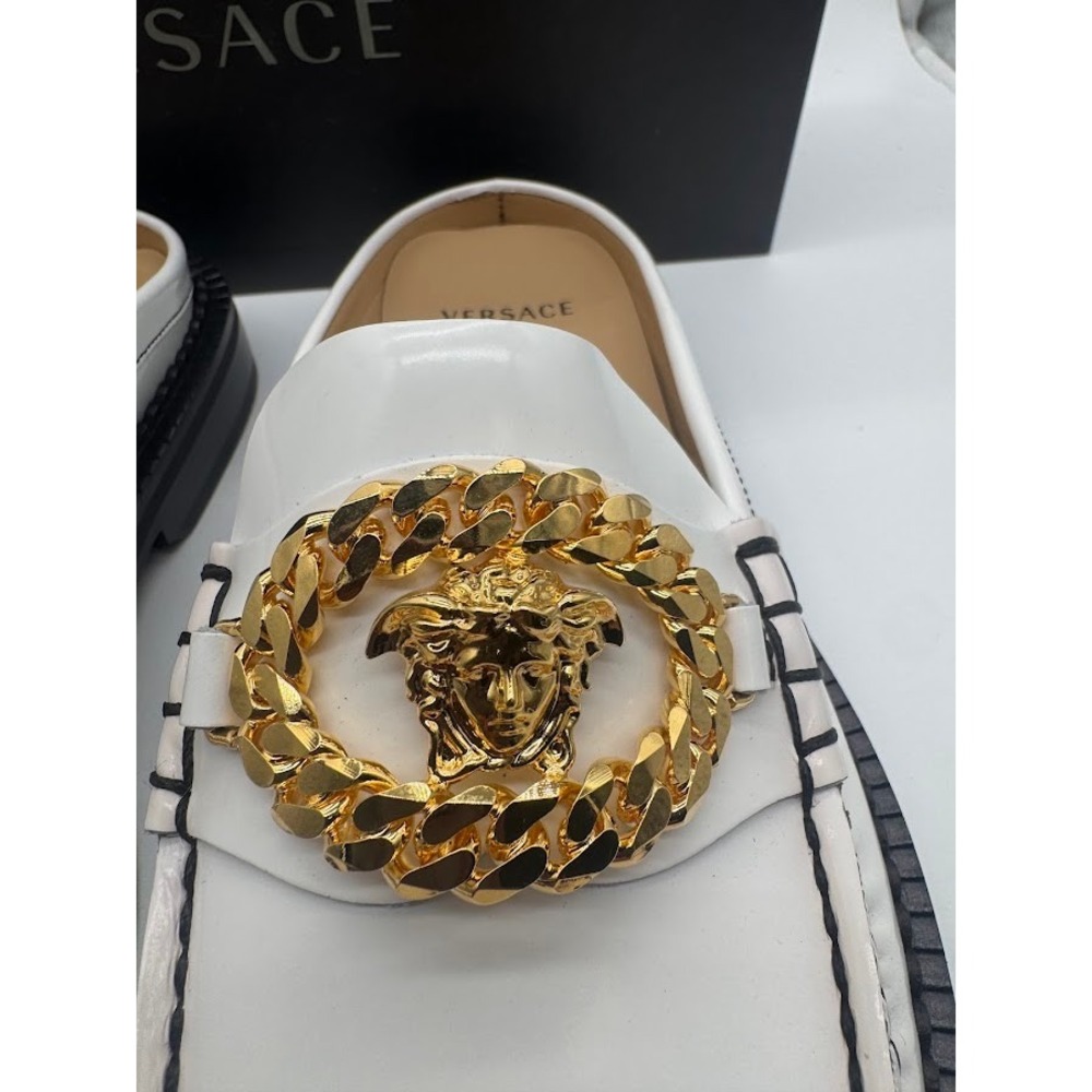 Versace Medusa Biggie White Leather Mule Loafers Gold Hardware IT 39 US 9 NEW - Picture 6 of 14